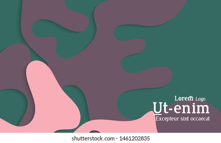 Abstract web templates with wavy cut out of paper layered shapes with realistic shadow. Social media web banner. Bright colored isolated. Overlapping paper cut shapes on gradient background.
