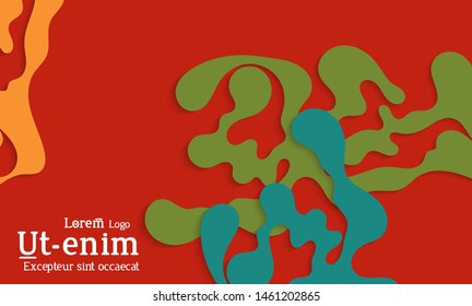 Abstract web templates with wavy cut out of paper layered shapes with realistic shadow. Social media web banner. Bright colored isolated. Overlapping paper cut shapes on gradient background.