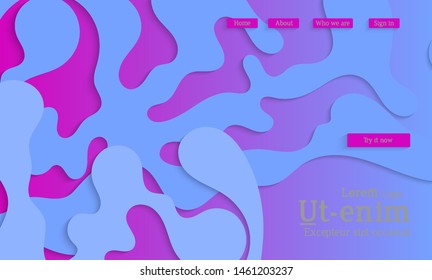Abstract web templates with wavy cut out of paper layered shapes with realistic shadow. Social media web banner. Bright colored isolated. Overlapping paper cut shapes on gradient background.