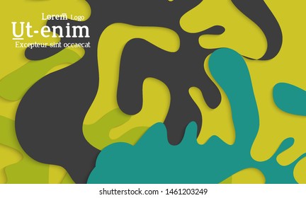 Abstract web templates with wavy cut out of paper layered shapes with realistic shadow. Social media web banner. Bright colored isolated. Overlapping paper cut shapes on gradient background.