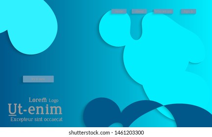 Abstract web templates with wavy cut out of paper layered shapes with realistic shadow. Social media web banner. Bright colored isolated. Overlapping paper cut shapes on gradient background.