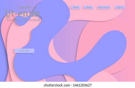 Abstract web templates with wavy cut out of paper layered shapes with realistic shadow. Social media web banner. Bright colored isolated. Overlapping paper cut shapes on gradient background.