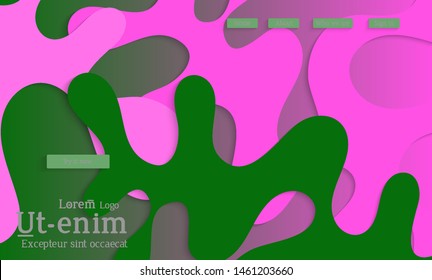 Abstract web templates with wavy cut out of paper layered shapes with realistic shadow. Social media web banner. Bright colored isolated. Overlapping paper cut shapes on gradient background.