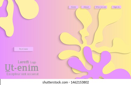 Abstract web templates with wavy cut out of paper layered shapes with realistic shadow. Social media web banner. Bright colored isolated. Overlapping paper cut shapes on gradient background.