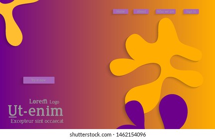 Abstract web templates with wavy cut out of paper layered shapes with realistic shadow. Social media web banner. Bright colored isolated. Overlapping paper cut shapes on gradient background.