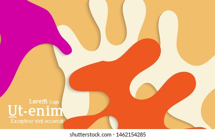 Abstract web templates with wavy cut out of paper layered shapes with realistic shadow. Social media web banner. Bright colored isolated. Overlapping paper cut shapes on gradient background.