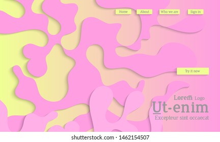 Abstract web templates with wavy cut out of paper layered shapes with realistic shadow. Social media web banner. Bright colored isolated. Overlapping paper cut shapes on gradient background.