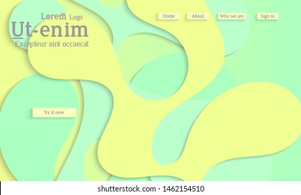 Abstract web templates with wavy cut out of paper layered shapes with realistic shadow. Social media web banner. Bright colored isolated. Overlapping paper cut shapes on gradient background.