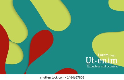 Abstract web templates with wavy cut out of paper layered shapes with realistic shadow. Social media web banner. Bright colored isolated. Overlapping paper cut shapes on gradient background.
