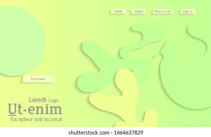 Abstract web templates with wavy cut out of paper layered shapes with realistic shadow. Social media web banner. Bright colored isolated. Overlapping paper cut shapes on gradient background.