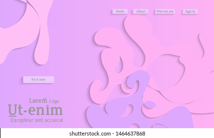 Abstract web templates with wavy cut out of paper layered shapes with realistic shadow. Social media web banner. Bright colored isolated. Overlapping paper cut shapes on gradient background.