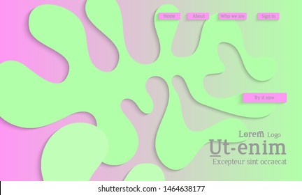 Abstract web templates with wavy cut out of paper layered shapes with realistic shadow. Social media web banner. Bright colored isolated. Overlapping paper cut shapes on gradient background.
