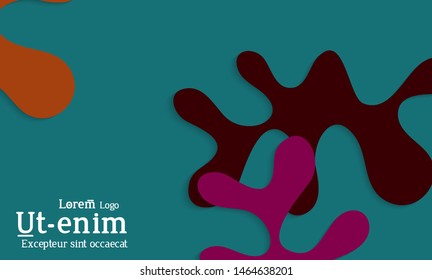 Abstract web templates with wavy cut out of paper layered shapes with realistic shadow. Social media web banner. Bright colored isolated. Overlapping paper cut shapes on gradient background.