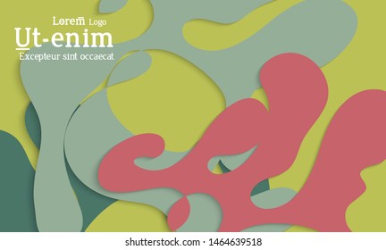 Abstract web templates with wavy cut out of paper layered shapes with realistic shadow. Social media web banner. Bright colored isolated. Overlapping paper cut shapes on gradient background.