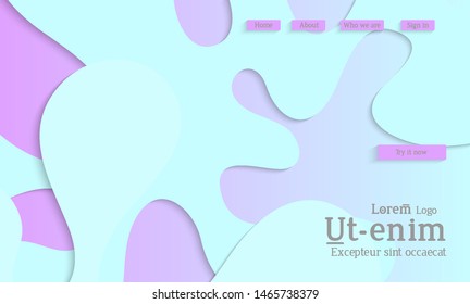 Abstract web templates with wavy cut out of paper layered shapes with realistic shadow. Social media web banner. Bright colored isolated. Overlapping paper cut shapes on gradient background.