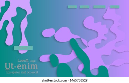 Abstract web templates with wavy cut out of paper layered shapes with realistic shadow. Social media web banner. Bright colored isolated. Overlapping paper cut shapes on gradient background.
