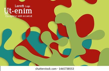 Abstract web templates with wavy cut out of paper layered shapes with realistic shadow. Social media web banner. Bright colored isolated. Overlapping paper cut shapes on gradient background.
