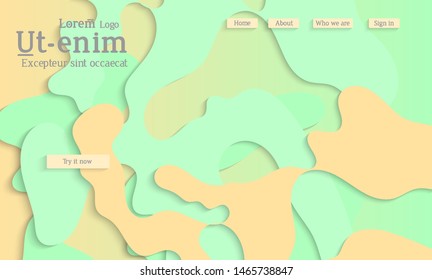Abstract web templates with wavy cut out of paper layered shapes with realistic shadow. Social media web banner. Bright colored isolated. Overlapping paper cut shapes on gradient background.