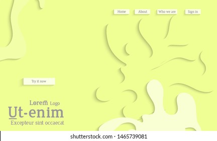 Abstract web templates with wavy cut out of paper layered shapes with realistic shadow. Social media web banner. Bright colored isolated. Overlapping paper cut shapes on gradient background.