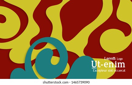 Abstract web templates with wavy cut out of paper layered shapes with realistic shadow. Social media web banner. Bright colored isolated. Overlapping paper cut shapes on gradient background.
