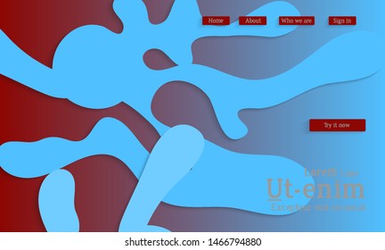 Abstract web templates with wavy cut out of paper layered shapes with realistic shadow. Social media web banner. Bright colored isolated. Overlapping paper cut shapes on gradient background.