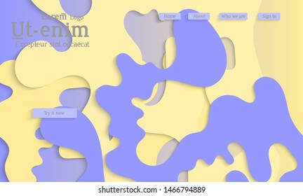 Abstract web templates with wavy cut out of paper layered shapes with realistic shadow. Social media web banner. Bright colored isolated. Overlapping paper cut shapes on gradient background.