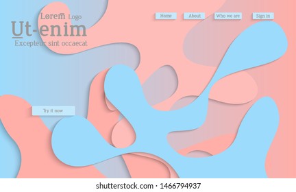 Abstract web templates with wavy cut out of paper layered shapes with realistic shadow. Social media web banner. Bright colored isolated. Overlapping paper cut shapes on gradient background.