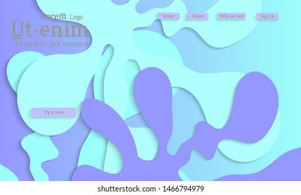 Abstract web templates with wavy cut out of paper layered shapes with realistic shadow. Social media web banner. Bright colored isolated. Overlapping paper cut shapes on gradient background.
