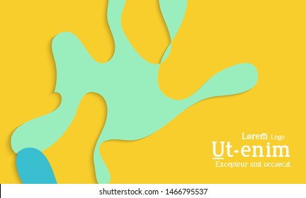 Abstract web templates with wavy cut out of paper layered shapes with realistic shadow. Social media web banner. Bright colored isolated. Overlapping paper cut shapes on gradient background.