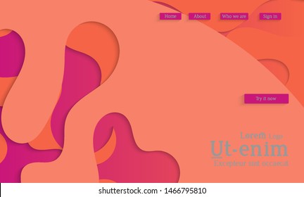 Abstract web templates with wavy cut out of paper layered shapes with realistic shadow. Social media web banner. Bright colored isolated. Overlapping paper cut shapes on gradient background.