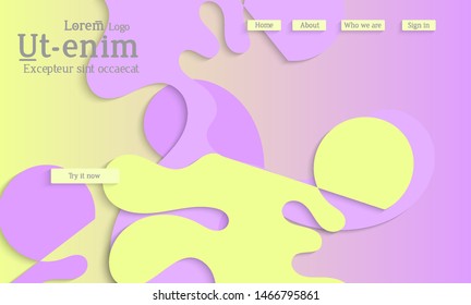 Abstract web templates with wavy cut out of paper layered shapes with realistic shadow. Social media web banner. Bright colored isolated. Overlapping paper cut shapes on gradient background.