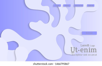 Abstract web templates with wavy cut out of paper layered shapes with realistic shadow. Social media web banner. Bright colored isolated. Overlapping paper cut shapes on gradient background.