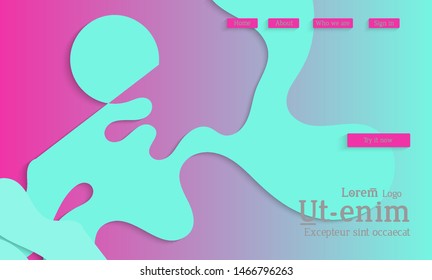 Abstract web templates with wavy cut out of paper layered shapes with realistic shadow. Social media web banner. Bright colored isolated. Overlapping paper cut shapes on gradient background.