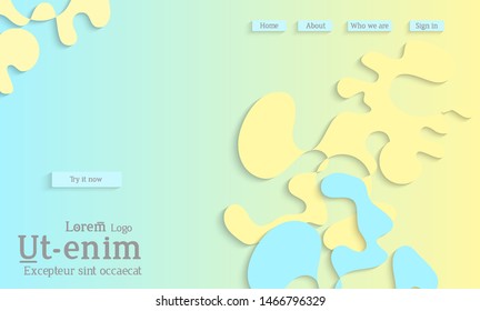 Abstract web templates with wavy cut out of paper layered shapes with realistic shadow. Social media web banner. Bright colored isolated. Overlapping paper cut shapes on gradient background.