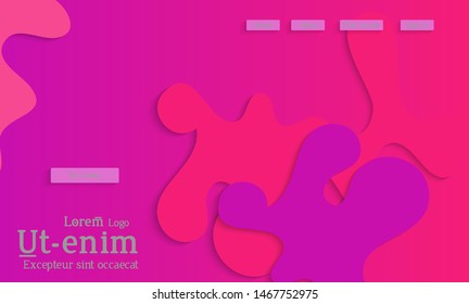 Abstract web templates with wavy cut out of paper layered shapes with realistic shadow. Social media web banner. Bright colored isolated. Overlapping paper cut shapes on gradient background.