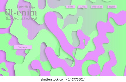 Abstract web templates with wavy cut out of paper layered shapes with realistic shadow. Social media web banner. Bright colored isolated. Overlapping paper cut shapes on gradient background.