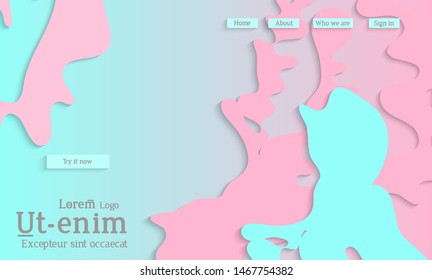 Abstract web templates with wavy cut out of paper layered shapes with realistic shadow. Social media web banner. Bright colored isolated. Overlapping paper cut shapes on gradient background.