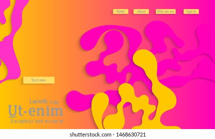 Abstract web templates with wavy cut out of paper layered shapes with realistic shadow. Social media web banner. Bright colored isolated. Overlapping paper cut shapes on gradient background.