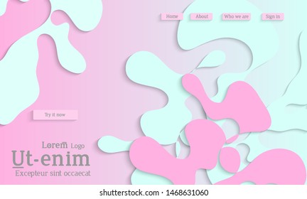 Abstract web templates with wavy cut out of paper layered shapes with realistic shadow. Social media web banner. Bright colored isolated. Overlapping paper cut shapes on gradient background.