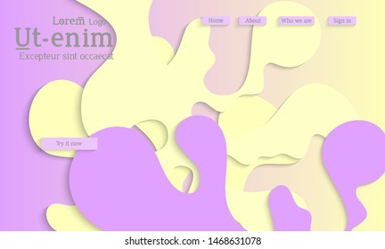 Abstract web templates with wavy cut out of paper layered shapes with realistic shadow. Social media web banner. Bright colored isolated. Overlapping paper cut shapes on gradient background.