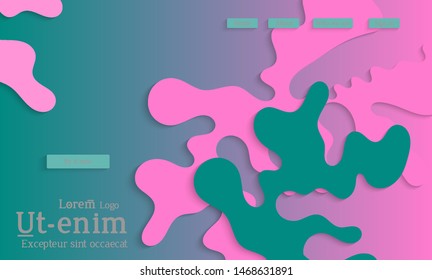Abstract web templates with wavy cut out of paper layered shapes with realistic shadow. Social media web banner. Bright colored isolated. Overlapping paper cut shapes on gradient background.