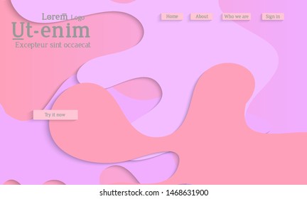 Abstract web templates with wavy cut out of paper layered shapes with realistic shadow. Social media web banner. Bright colored isolated. Overlapping paper cut shapes on gradient background.