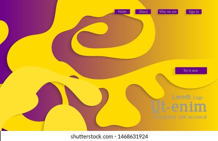 Abstract web templates with wavy cut out of paper layered shapes with realistic shadow. Social media web banner. Bright colored isolated. Overlapping paper cut shapes on gradient background.