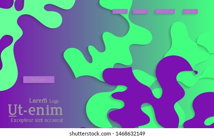 Abstract web templates with wavy cut out of paper layered shapes with realistic shadow. Social media web banner. Bright colored isolated. Overlapping paper cut shapes on gradient background.