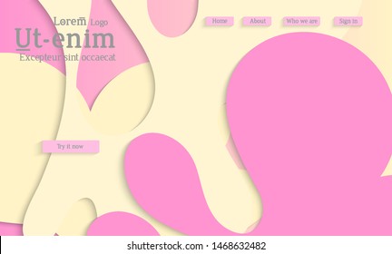 Abstract web templates with wavy cut out of paper layered shapes with realistic shadow. Social media web banner. Bright colored isolated. Overlapping paper cut shapes on gradient background.