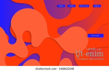 Abstract web templates with wavy cut out of paper layered shapes with realistic shadow. Social media web banner. Bright colored isolated. Overlapping paper cut shapes on gradient background.