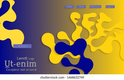 Abstract web templates with wavy cut out of paper layered shapes with realistic shadow. Social media web banner. Bright colored isolated. Overlapping paper cut shapes on gradient background.