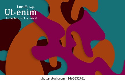 Abstract web templates with wavy cut out of paper layered shapes with realistic shadow. Social media web banner. Bright colored isolated. Overlapping paper cut shapes on gradient background.