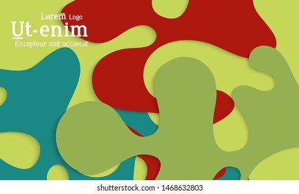 Abstract web templates with wavy cut out of paper layered shapes with realistic shadow. Social media web banner. Bright colored isolated. Overlapping paper cut shapes on gradient background.