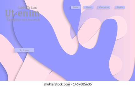 Abstract web templates with wavy cut out of paper layered shapes with realistic shadow. Social media web banner. Bright colored isolated. Overlapping paper cut shapes on gradient background.